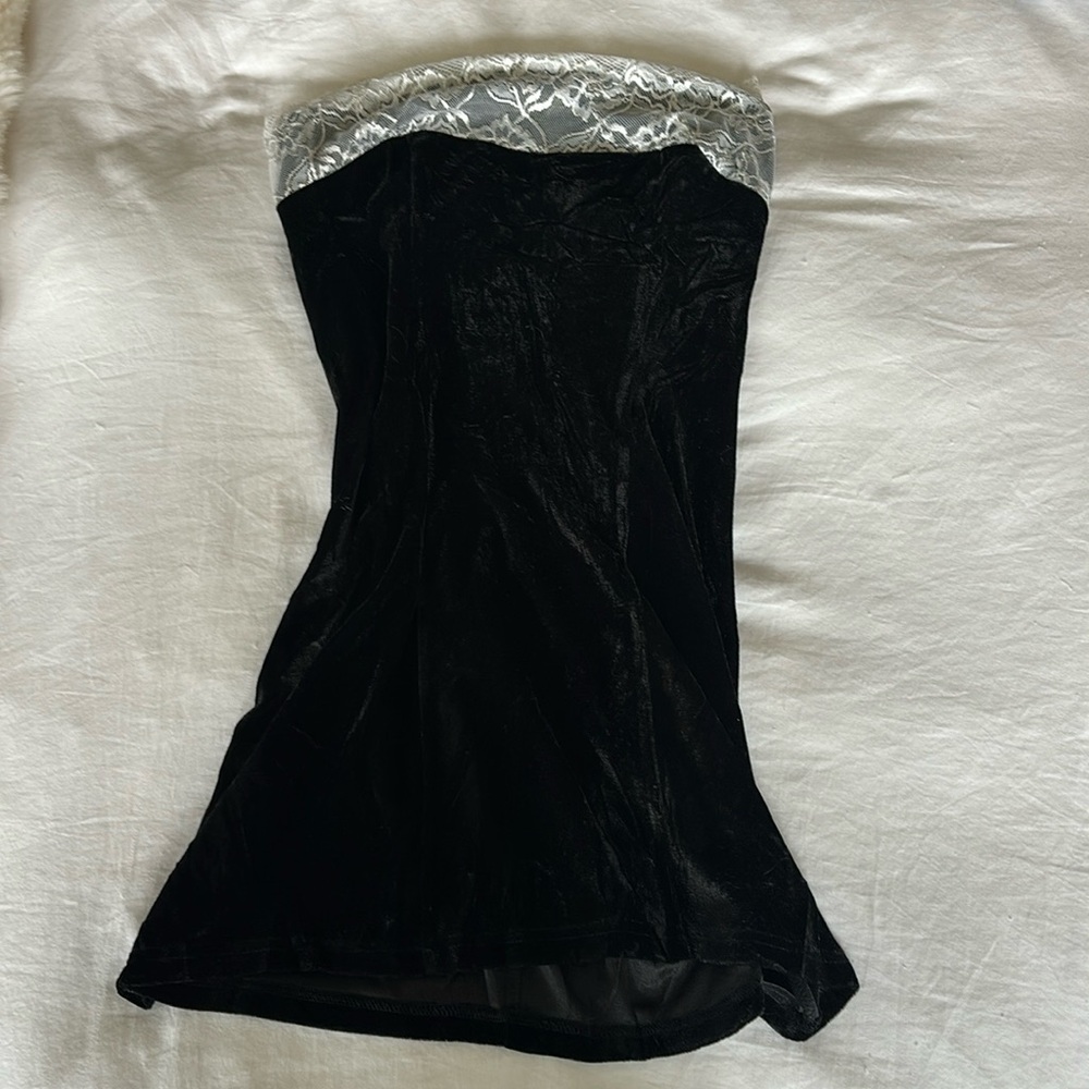 Black velvet dress with lace detailing